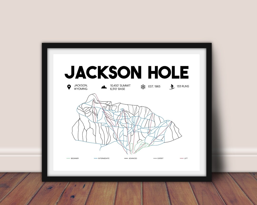 Jackson Hole Printable Trail Map 16x20, Jackson, Wyoming Map, Skiing ...