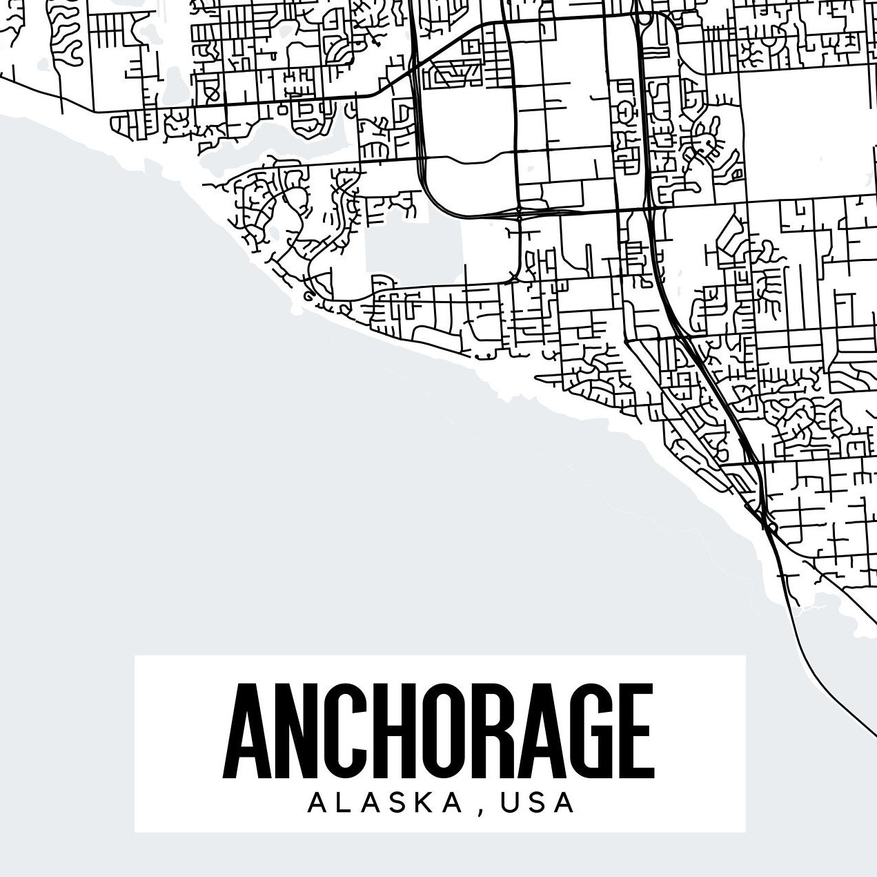 Anchorage Alaska Map Printable Anchorage Map Art Alaska Map Etsy