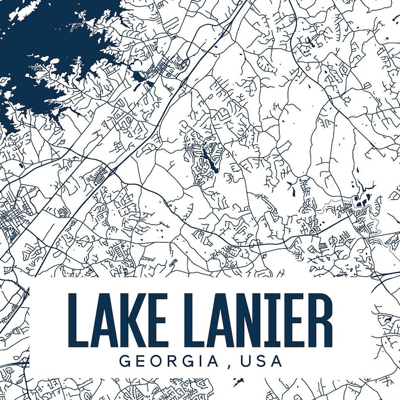 Lake Lanier Printable Map Lake Lanier Map Art Etsy