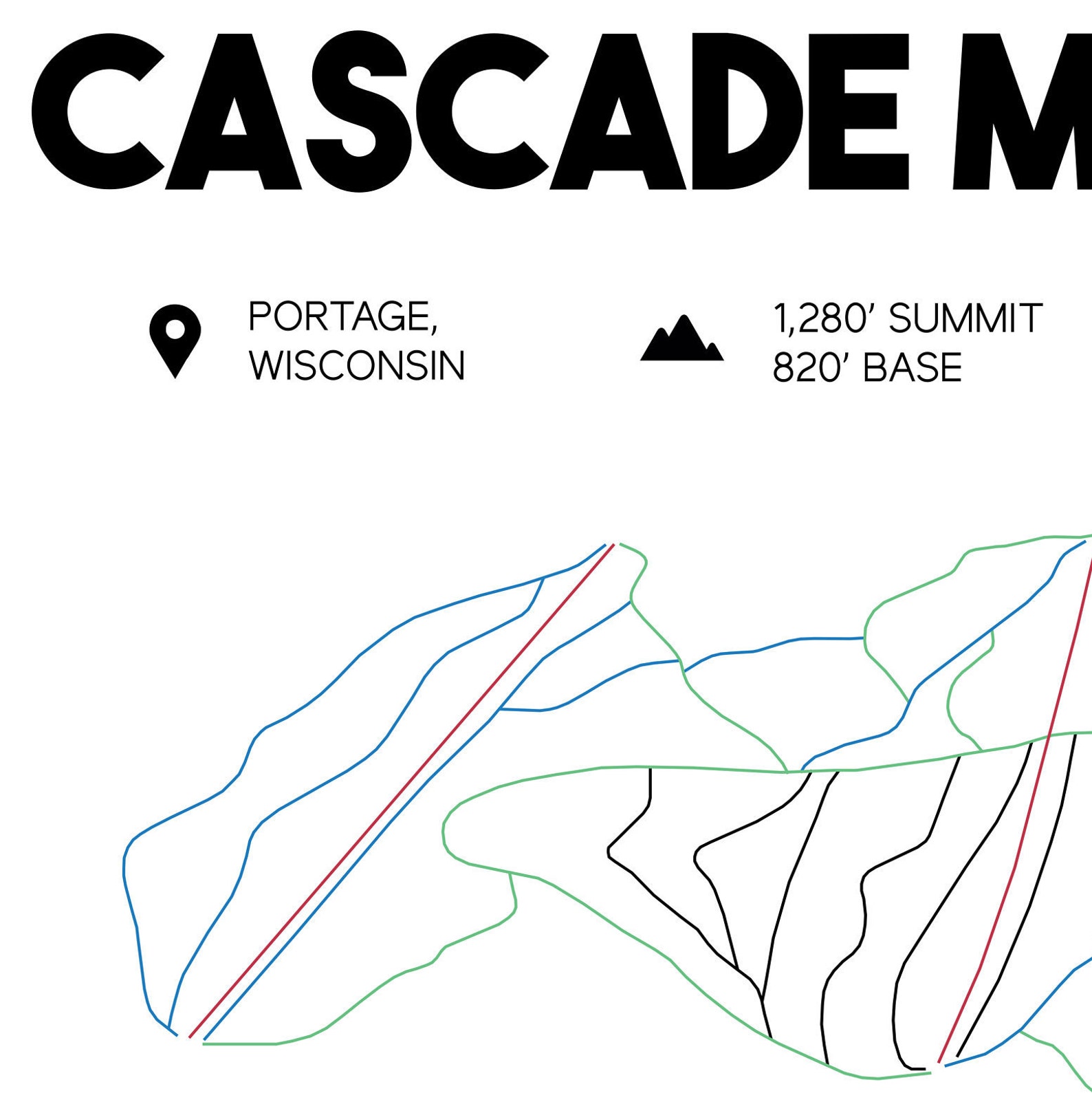 Cascade Mountain Printable Ski Map 16x20, Cascade Mountain Wisconsin ...