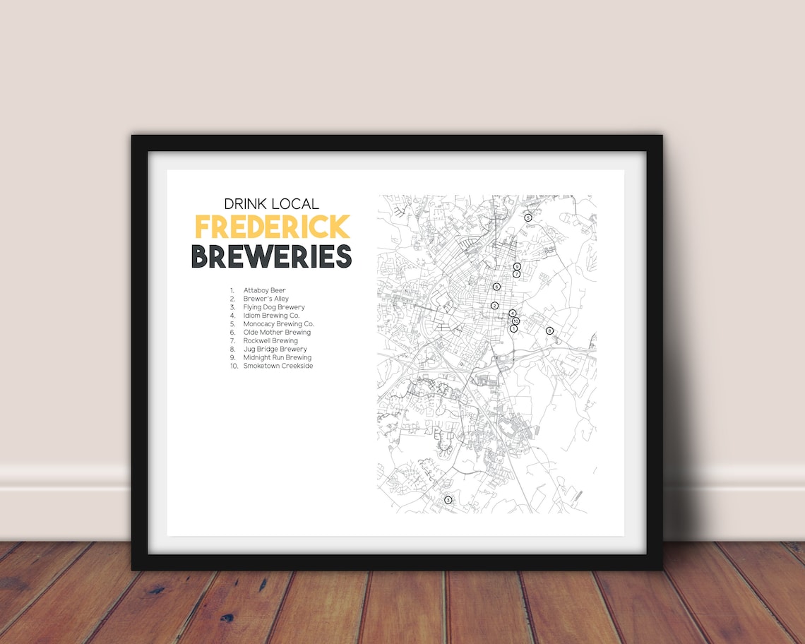 Frederick Maryland Breweries Printable State Map Etsy