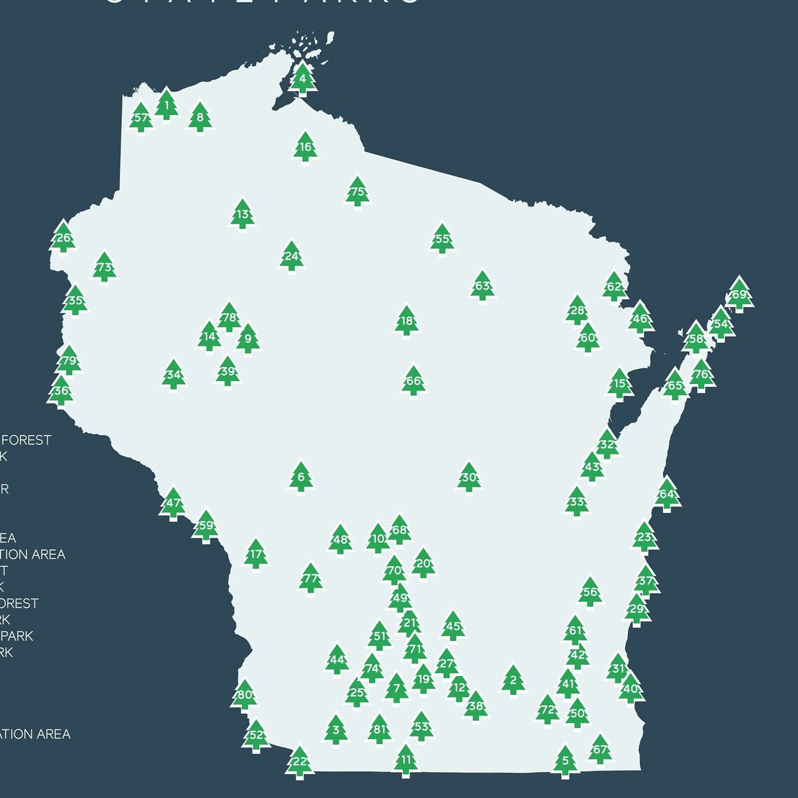 Wisconsin State Parks Map Printable 16x20 Gift Etsy Wisconsin State Parks Map Printable 16x20 Gift Etsy