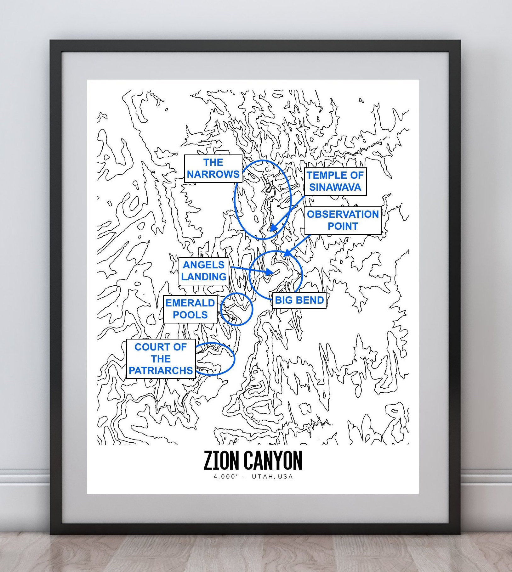 Zion Canyon Printable Topographic Map 16x20 Zion Map Zion NP Etsy