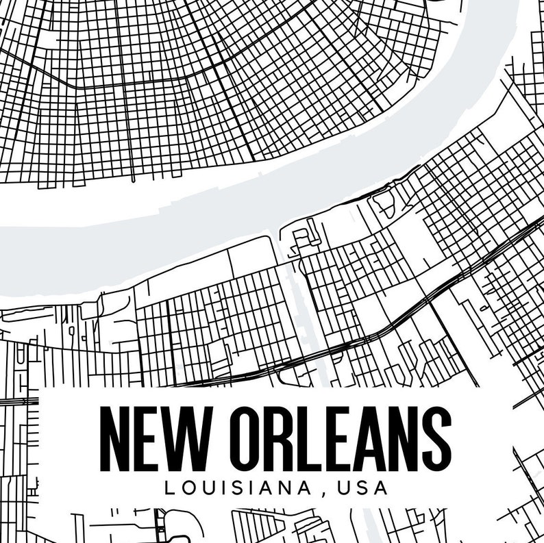 New Orleans Louisiana Map Printable New Orleans Map Art - Etsy
