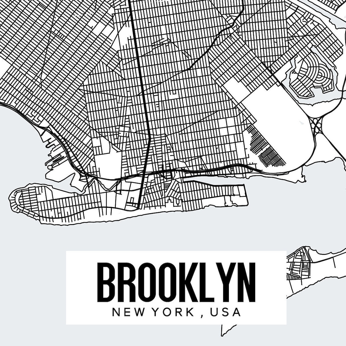 Brooklyn New York Printable Map NYC Map Poster Brooklyn Map | Etsy