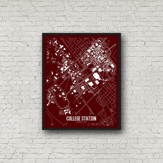 College Station Texas Printable Map Texas A&amp;M Wall Art | Etsy