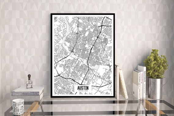 Austin Texas Printable Map Austin City Map Art Tx Map Art Etsy