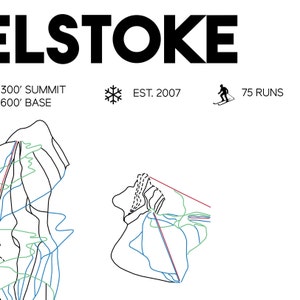 Revelstoke BC Printable Ski Map, Ski Map 16x20, Revelstoke Poster, Printable Ski Art, Skiing ...