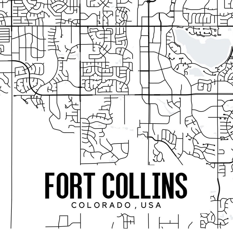Fort Collins Colorado Printable Map Fort Collins CO Colorado - Etsy