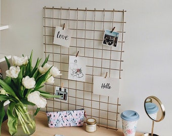 Wire Wall Grid + SHELF, FREE clips, Golden Memo board, Copper Notice board, Rosegold Metal grid, Memoboard, Moodboard