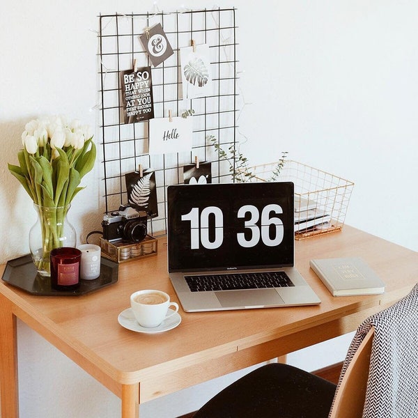 Black Wire Wall Grid + SHELF, FREE clips, hooks, Wire Mesh Memo Board, Notice Metal Grid, Moodboard 63cm.x84cm.