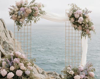 Metallgaller för bröllopsbakgrund - rustik och modern båge för vigsel, fotobåsbakgrund, väggdekoration för blomstermotiv 50 x 150 cm guldvit