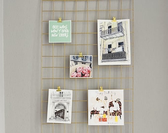 GoldDraht Wandgitter, Freie Clips, Großes Metall Fotogitter, Foto gitter,  Wire Memo Board, Polaroid Panel, Gerahmte Kinder Stimmungstafel, Wall Grid  - .de