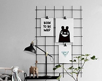 Black Wire Wall Grid + SHELF, Free clips, Wire Mesh Memo Board for KIDS, Notice Metal Grid, Noticeboard, Memoboard, Moodboard, GIRL room