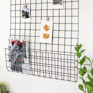 Wire Wall Grid + SHELF, FREE clips, Wire Mesh Memo Board, Moddboard, Student Notice Metal Grid, Wall grid for magazine