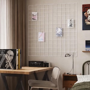 Panel de rejilla de pared de alambre metálico de 100 x 100 cm (39,4” x 39,4”), organizador de pared para exhibición de fotos, para el hogar, la oficina, decoración de pared minimalista, tablero de notas de rejilla.