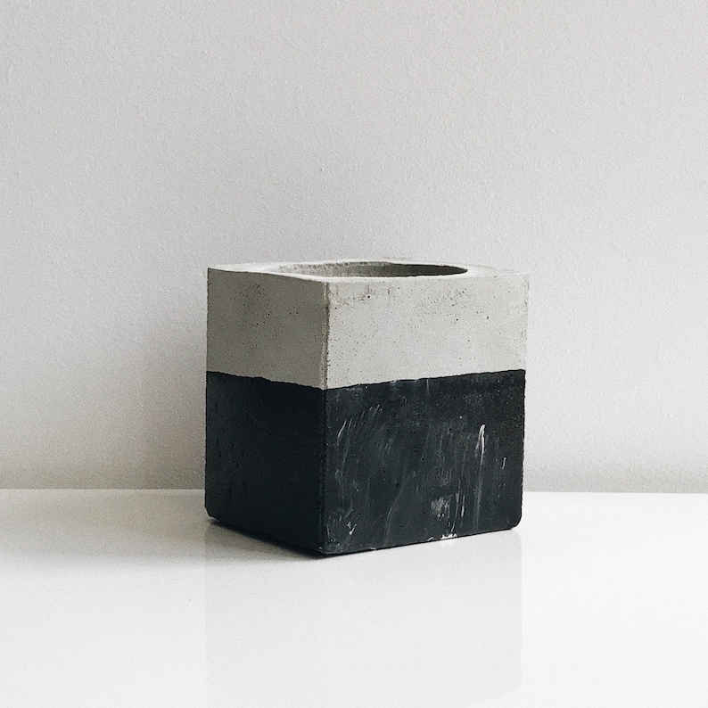 Concrete Planter Black Marble Planter Concrete Geometric Etsy