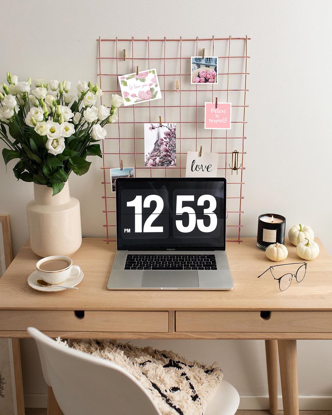 Rosegold Wire Wall Grid SHELF, FREE Clips, Copper Memo Board, Rose Gold