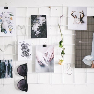 White Wire Wall Grid, Mesh Memo Board + Shelf, FREE Clips, Memoboard, Metal Grid, Workspace, White interior