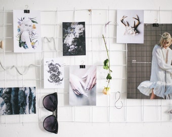 White Wire Wall Grid, Mesh Memo Board + Shelf, FREE Clips, Memoboard, Metal Grid, Workspace, White interior