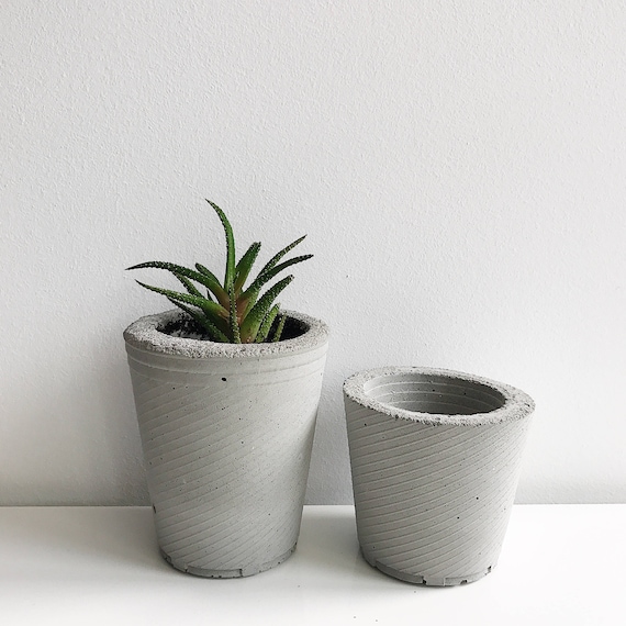 Set 2 Beton Übertopf Beton Schale Beton Sukkulenten Übertopf, Urban Industrial Beton Übertopf Grau Topf Modern Übertopf Zement Home Decor