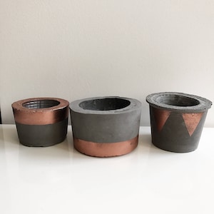 Set 3 Concrete Planters Rose gold Copper Concrete Bowl Concrete Succulent Planter, Gray Pot Modern Planter Cement
