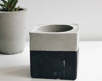 Concrete Planter Black Marble Planter Concrete Geometric Succulent Planter, Rectangle Urban Industrial Concrete Planter Gray Pot