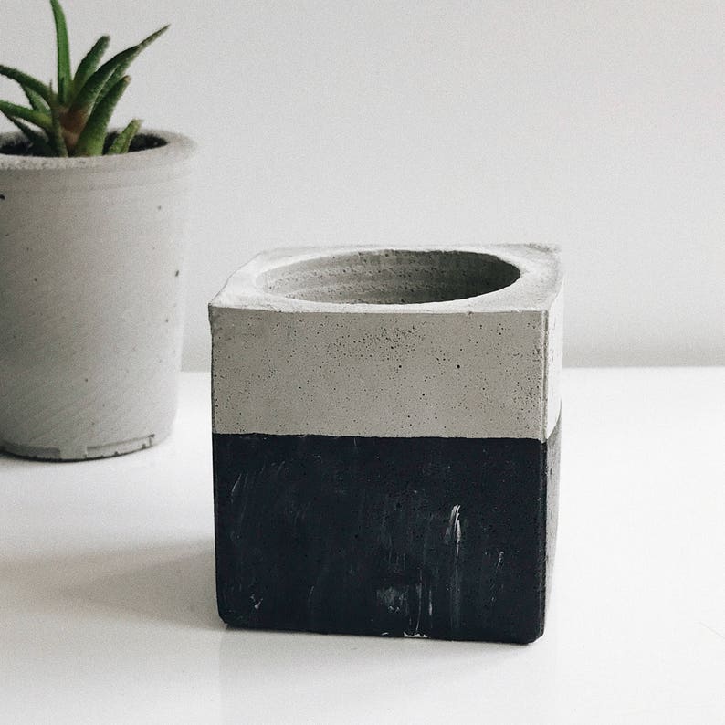 Concrete Planter Black Marble Planter Concrete Geometric Etsy