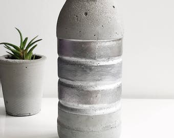 Concrete Vase Gray Silver Concrete vase for flowers, Silver vase, Rectangle Urban Industrial  Vase Flower vase