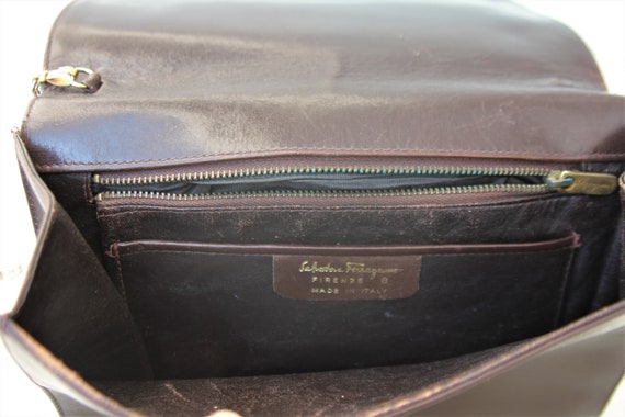 1970s Brown Ferragamo Shoulder Bag With Goldtone … - image 5