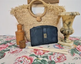 Blue Clutch Bag Probably 1930s or 1940s with E Monogram