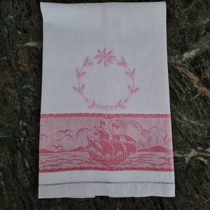 Embroidered Hand Towel With Tall Ship & Rope Design