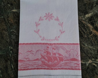 Embroidered Hand Towel With Tall Ship & Rope Design