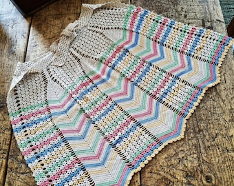 Crocheted Hostess Apron With Pocket in Multi Colours - Vintage