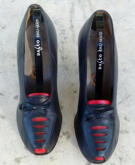 1940s Ladies Blue Peep Toe Shoes - Small Narrow Fi