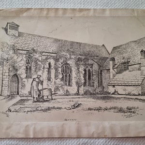 Rare Lithograph of St John&#39;s Hospital Lichfield by Violet Harriot Darwin