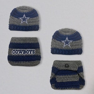 Knit Crochet NFL Dallas Cowboys Football NEWBORN Outfit - Diaper Cover & Hat Photo Prop, Baby Costume, Crochet Baby Shower Gift