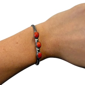 Vintage Navajo Sterling Silver NAKAI Coral Cuff Bracelet 12g 5.5” Circumference