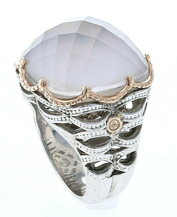 Bold Woven Crescent Ring featuring Chalcedony Wit… - image 2