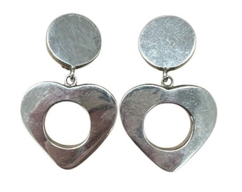 Taxco Sterling Silver Heart Shape Clip On Earrings