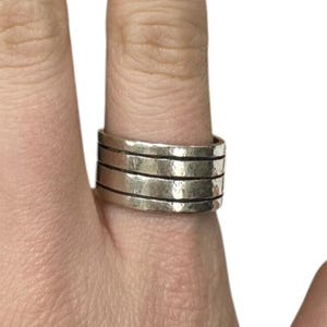 Sterling Silver Vintage Mexico Lined Wide Band Ring Size 9