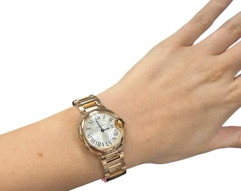 Reloj Cartier Ballon Bleu de cuarzo para mujer, 28 mm, oro rosa de 18 quilates, W69002Z2 3007