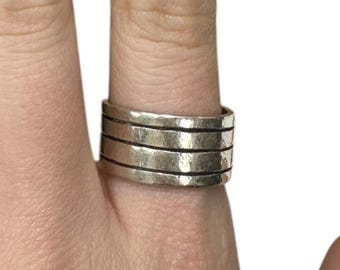 Bague large bordée du Mexique vintage en argent sterling, taille 9