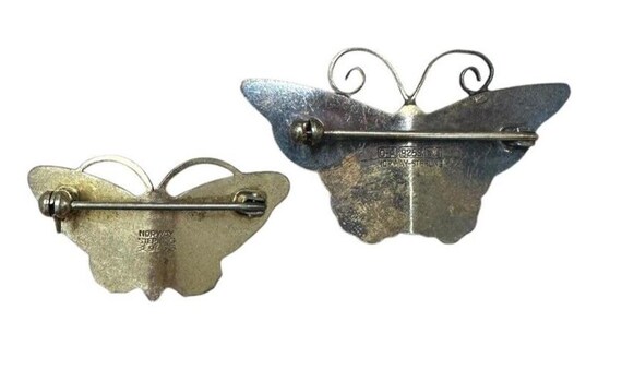 Askel Holmsen Sterling Silver & Blue Enamel Vintage Butterfly Brooches Norway View 3