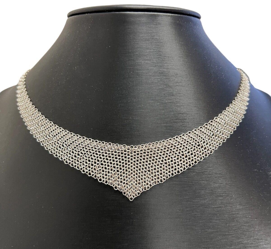 Tiffany & Co Elsa Peretti Mesh Bib Necklace Sterling Silver