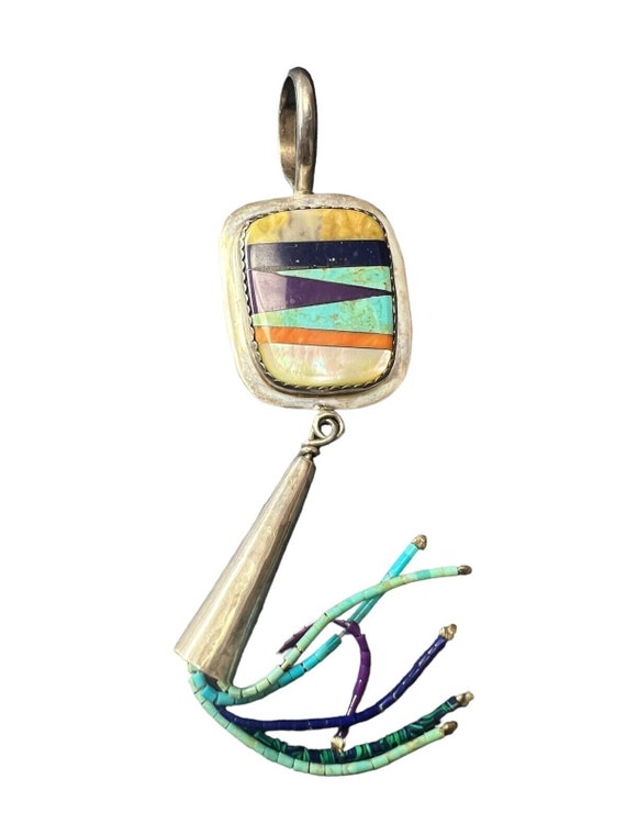 Southwestern Zuni Pendant with Colorful Bead Detai