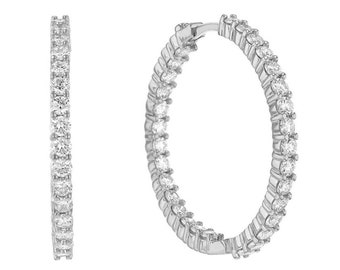 Roberto Coin 18K White Gold  2.84ctw Diamond Hoop Inside Out Earrings