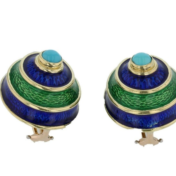 CELLINO 18KT Green and Blue Enamel Vintage Earrings