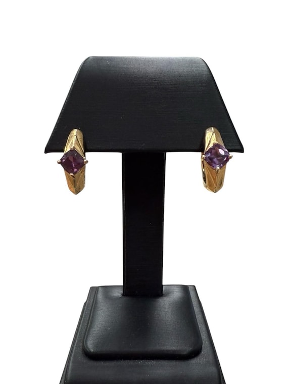 Sterling Silver Hoop Earrings With Purple Stone