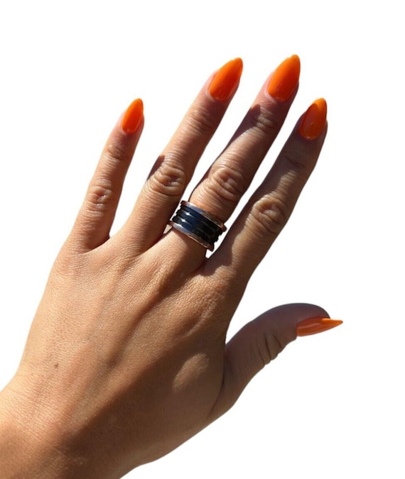 Bvlgari 18kt Rose Gold and Black Ceramic Ring - Etsy
